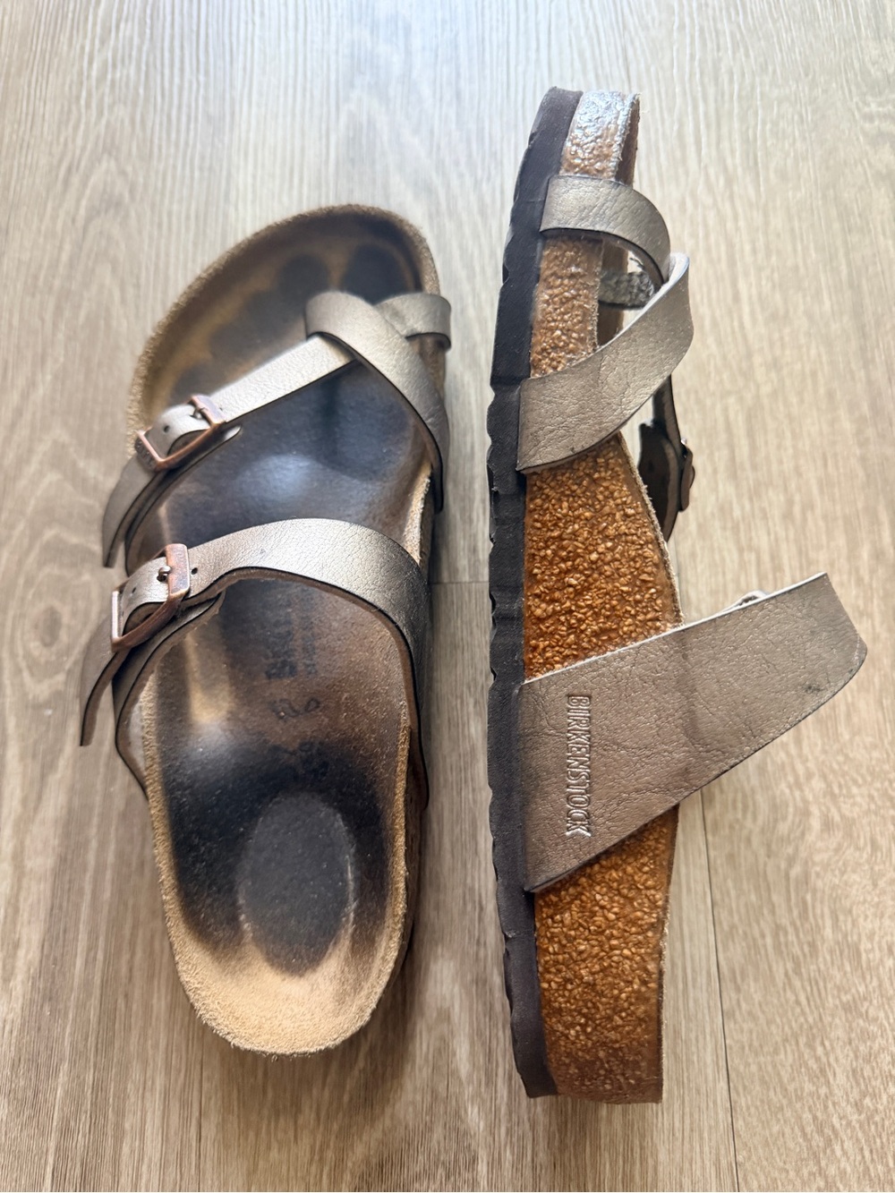 Birkenstock Metallic Pewter Triple-Strap Sandals